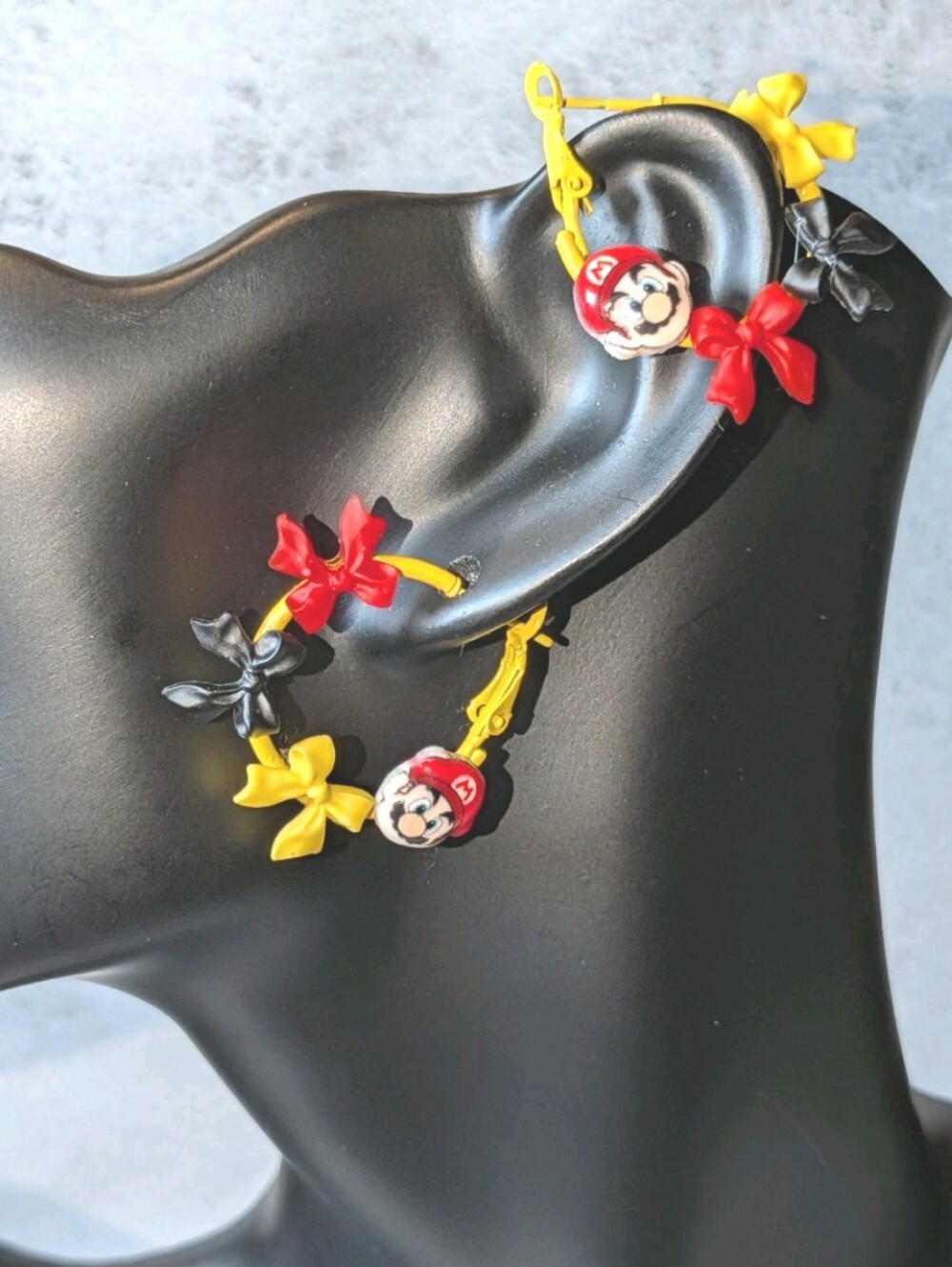 Hand Crafted Yellow, Red & Black Cartoon Bow Earrings For Women And Kids - Picture 5 of 13